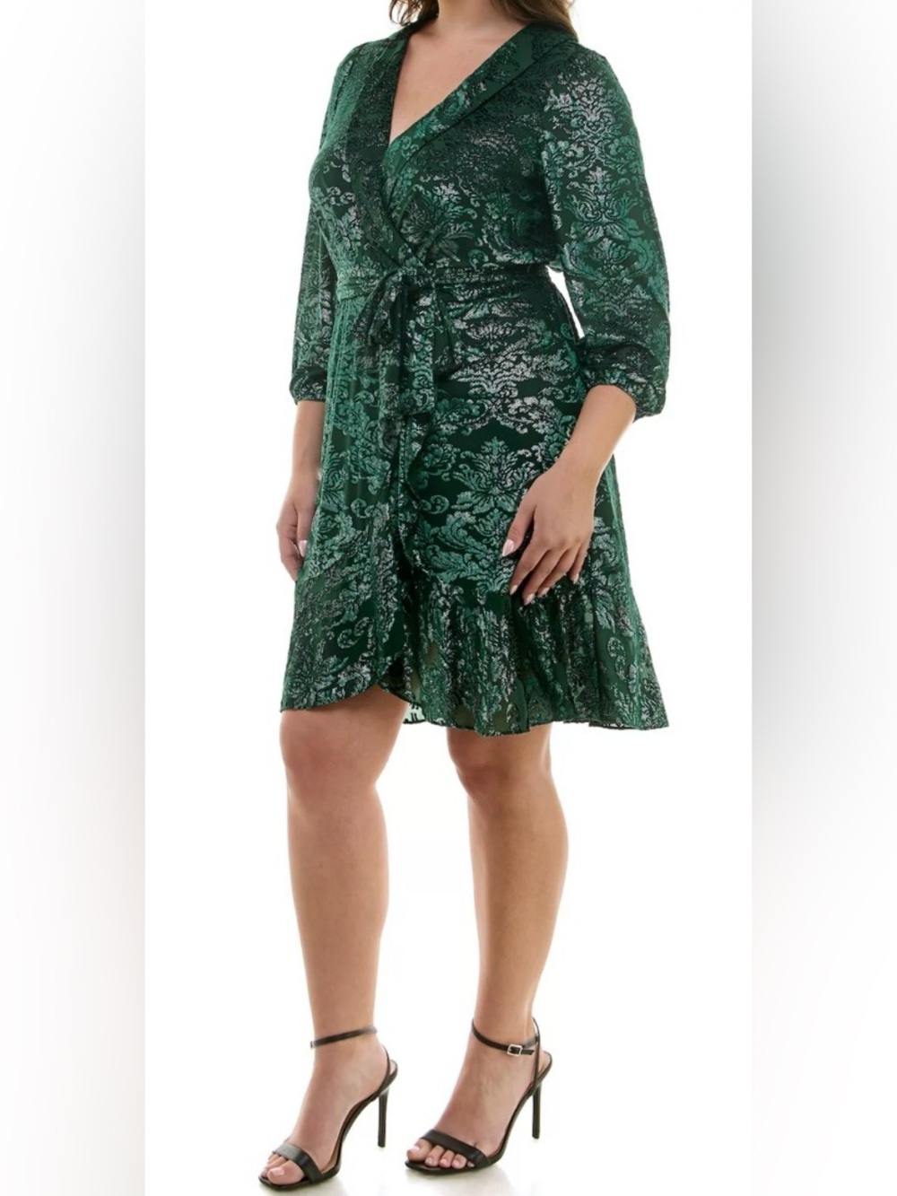 Nanette by Nanette Lepore Velvet Burnout Faux Green Wrap Dress - Size 12